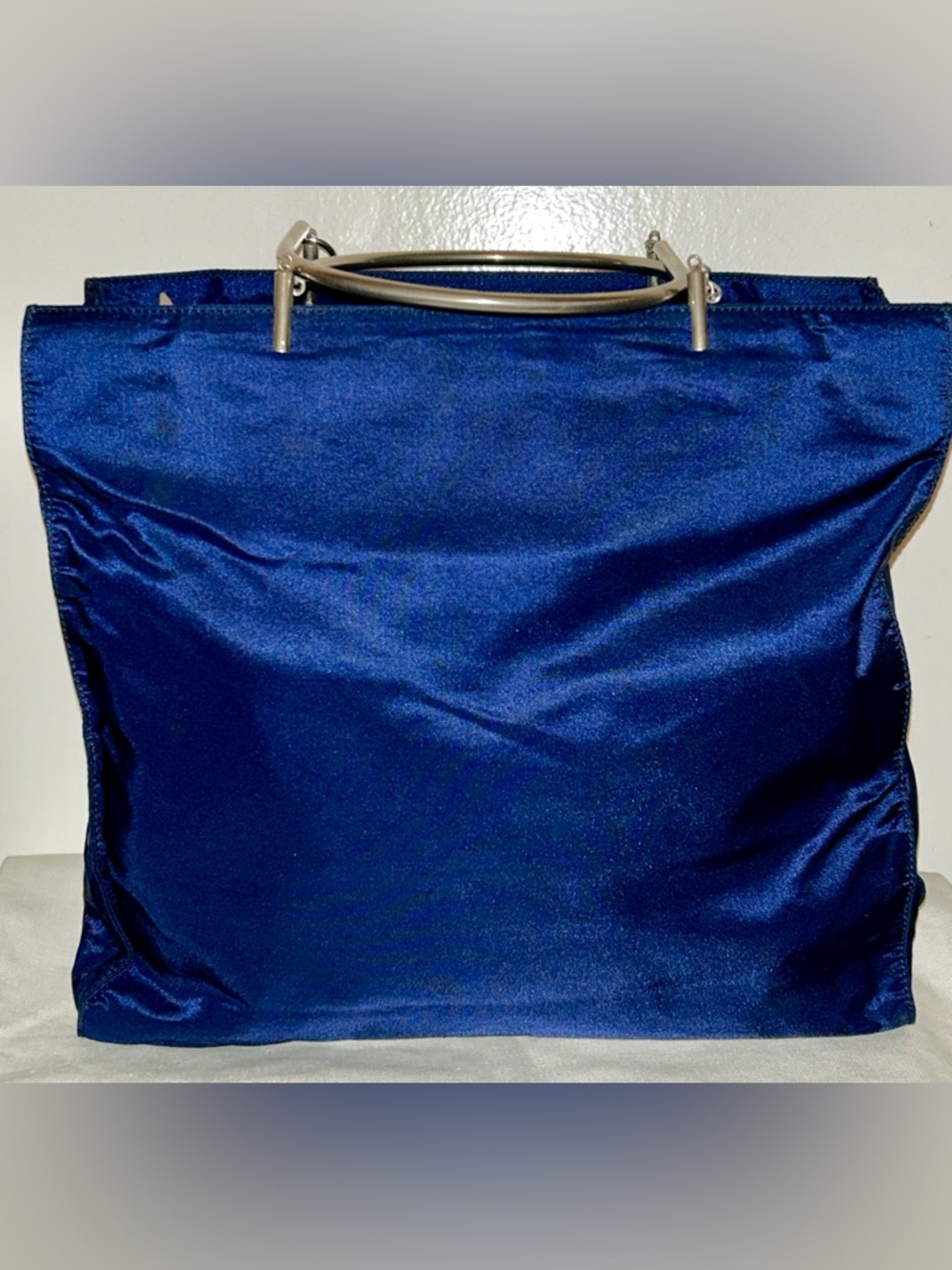 Unique vintage Prada Tessuto nylon bag.  Metal Handles! Deep Navy color - Picture 3 of 14